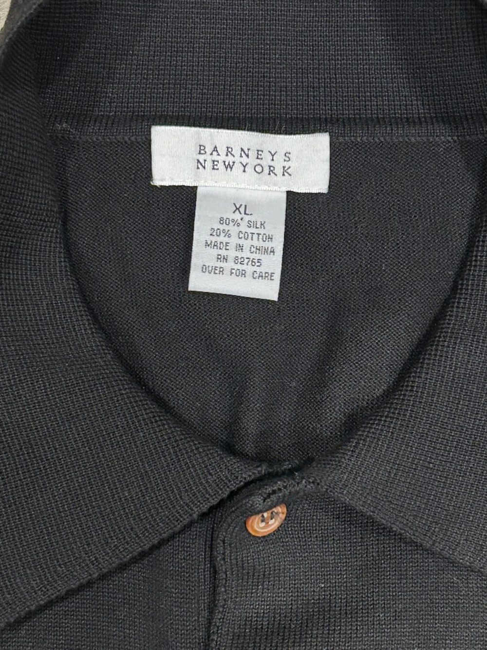Barneys New York Men's Black XL Long Sleeve Silk Knit Collared lightweight polo